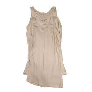 3 White Cotton A-Shirt Tank Top Undershirt Men Medium Stretchy Material